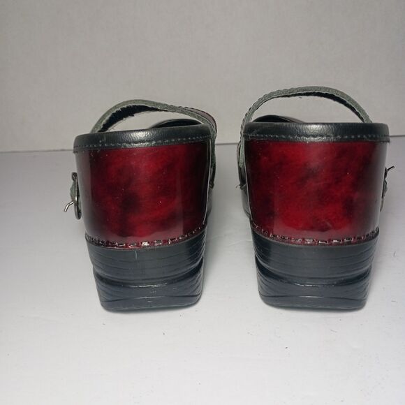 Dansko Leather Mary Jane Strap Clogs 37 (US 6.5-7 UK 4-4.5) Burgundy Marcelle - Picture 3 of 14
